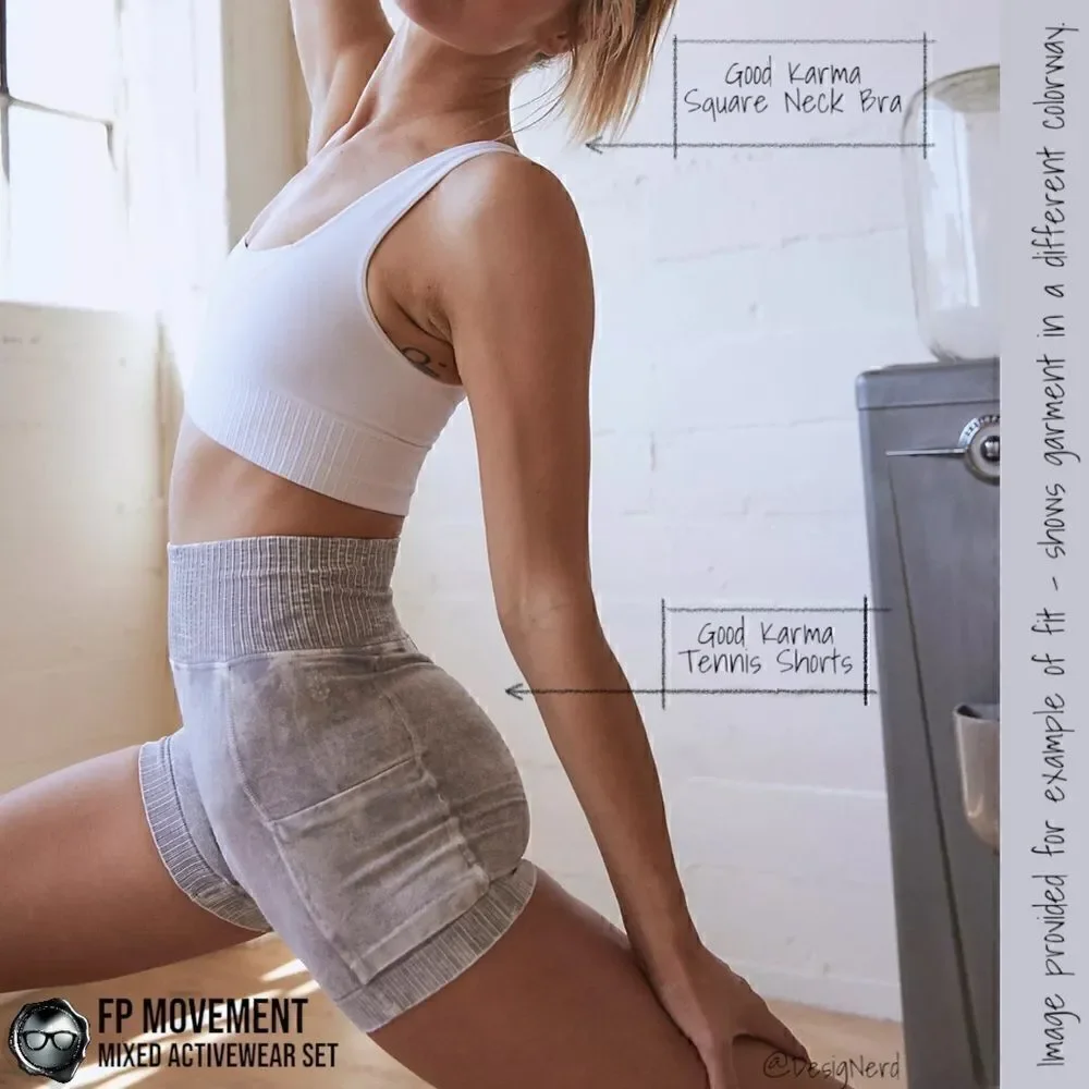 FP MOVEMENT SET GOOD KARMA SQUARE NECK BRA + TENNIS SHORTS + HAPPINESS RUNS CROP